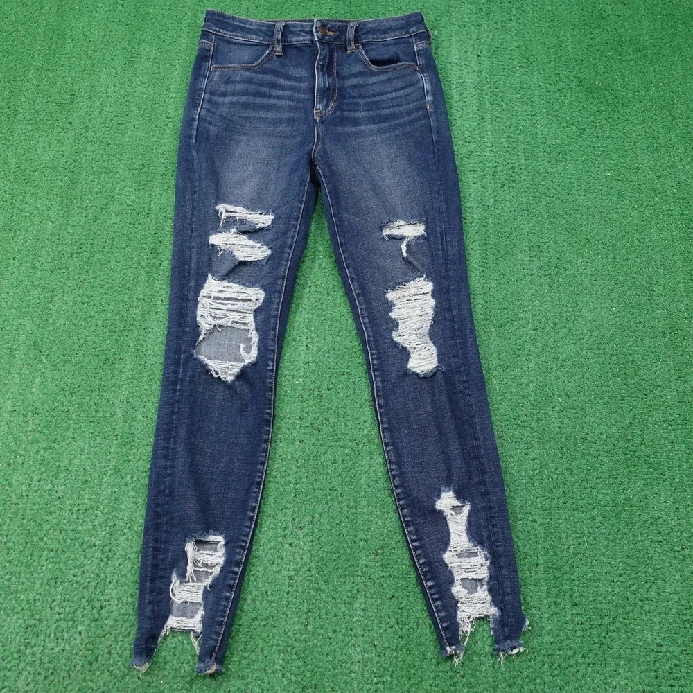 American‎ Eagle Jeans Womens 8 Blue Super Hi-Rise Jegging Distressed